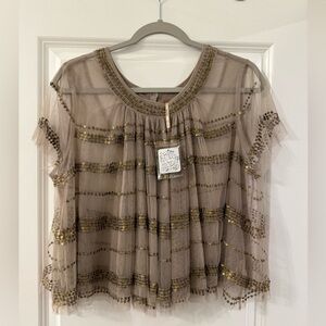 Free People Sequin Crop -Nude/Ivory- Size Small